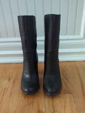 Lucky Brand Black Leather Mid-Calf Heeled Boots